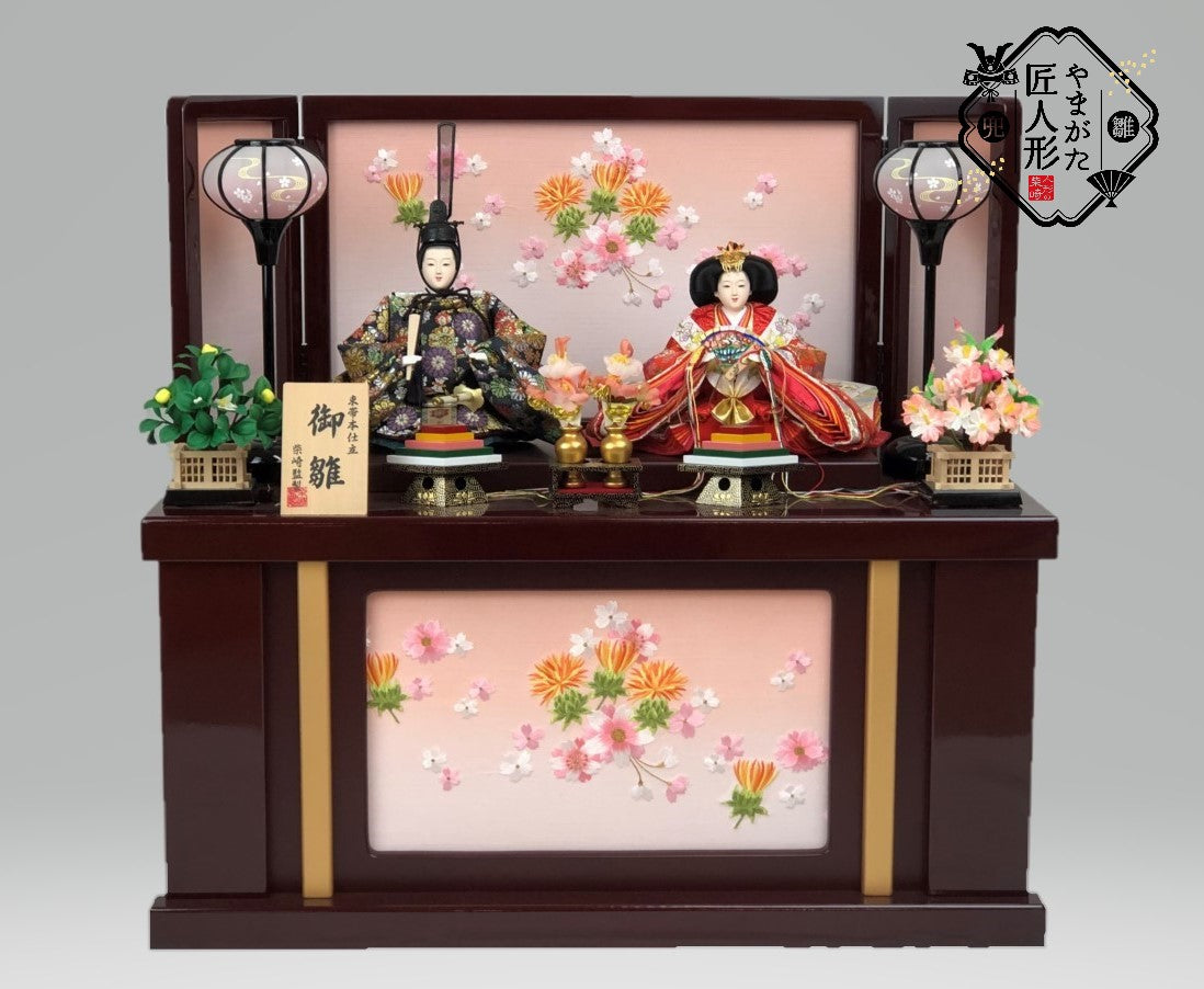 やまがたふるさと雛「紅花刺繍」御雛収納飾り 3071