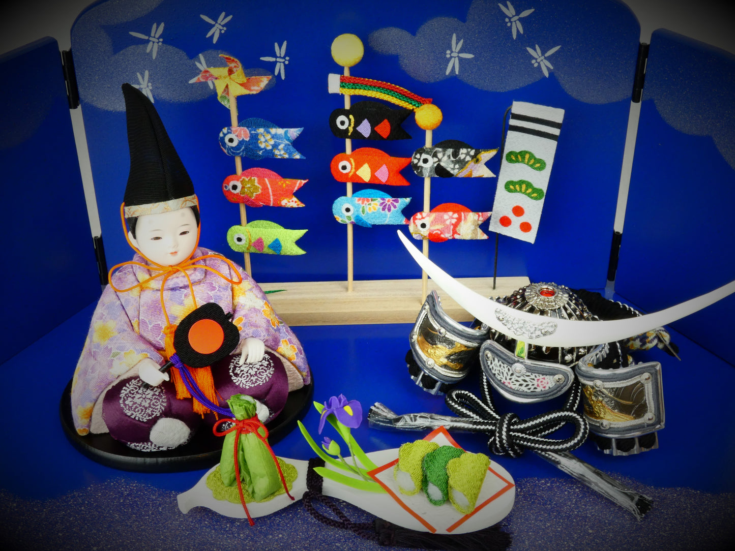 木目込み人形兜鯉のぼり飾り「青空」54037